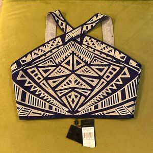 BCBGMaxAzria Navy and White Geometric Crop Top